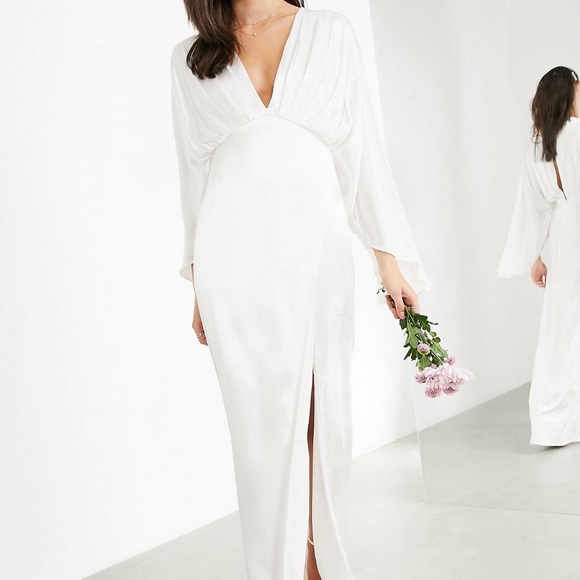 EDITION Cari satin wrap Wedding dress with kimono sleeve in...